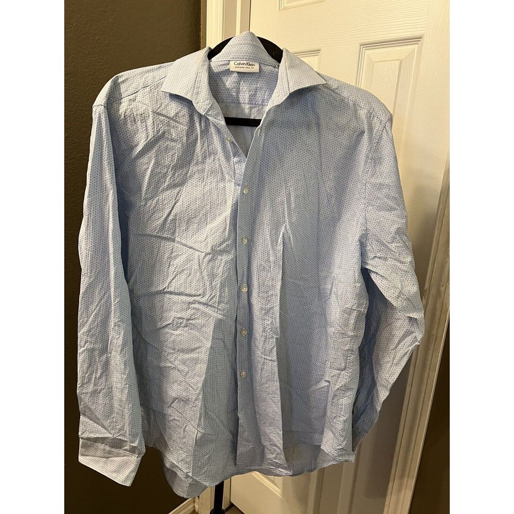 Calvin Klein Blue Square Extreme Slim Fit Dress Shirt 17 34/35